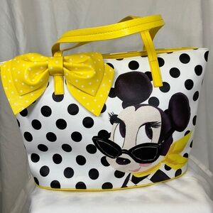 Disney Minnie Mouse Signature Collection Yellow Bow Black White Dot Tote NWT